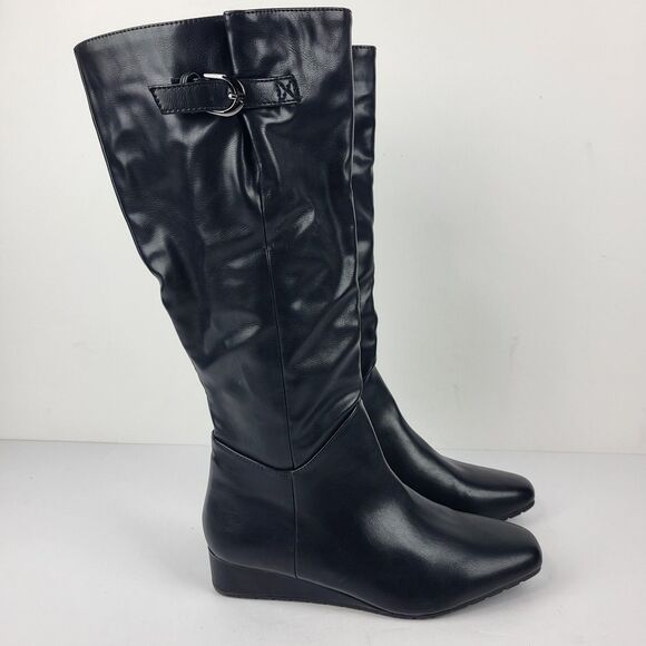 Anne Klein Flex Mollie Knee High Boots Low Wedge Black Size 8 - Picture 6 of 13